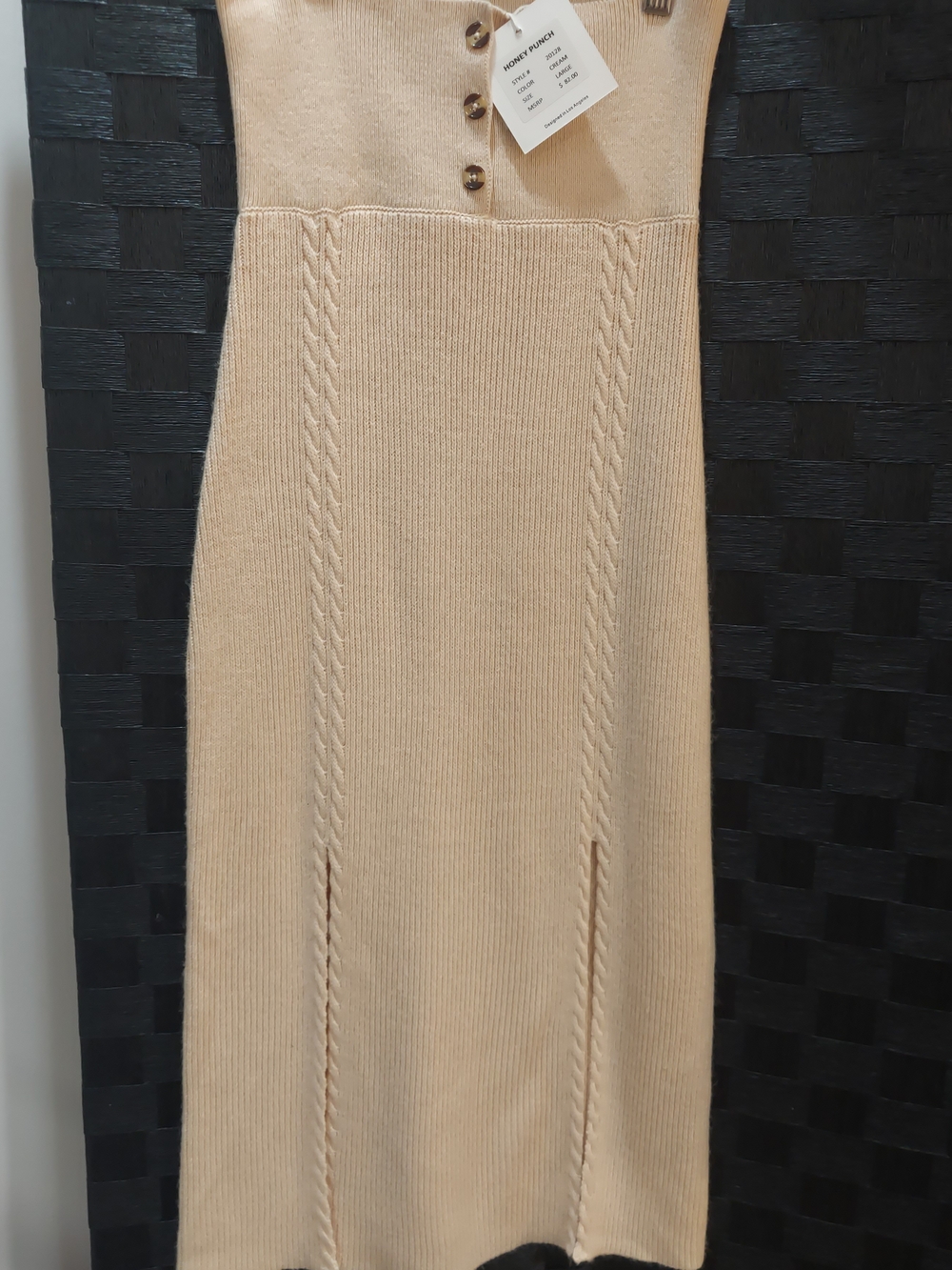 Honey Punch Beige Cable-Trim Maxi Skirt